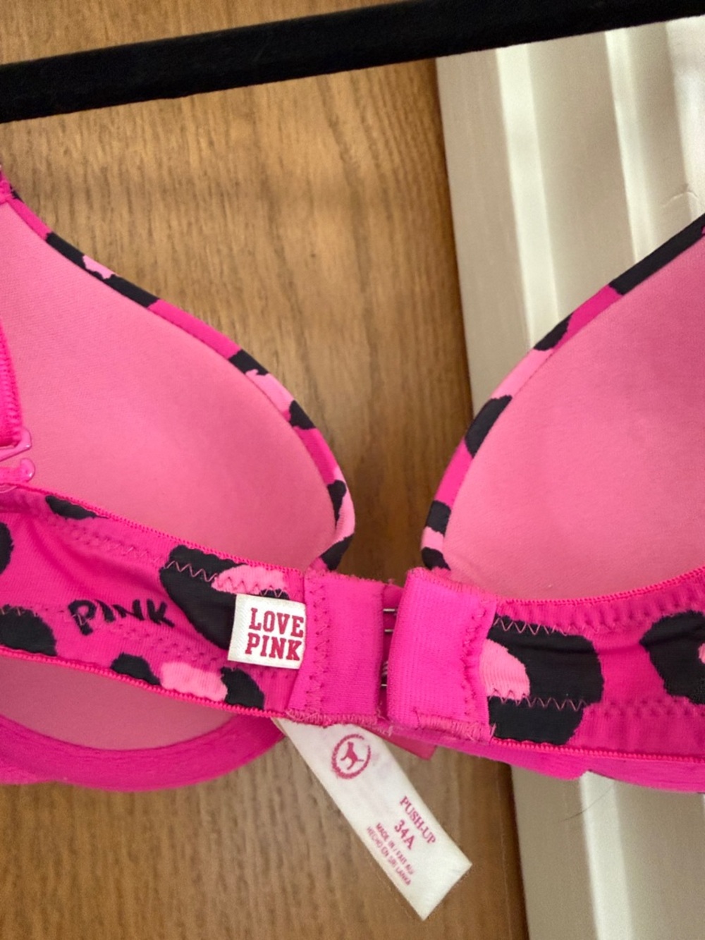 PINK Victoria's Secret Hot Pink & Black Leopard Push-Up Bra - Picture 5 of 6